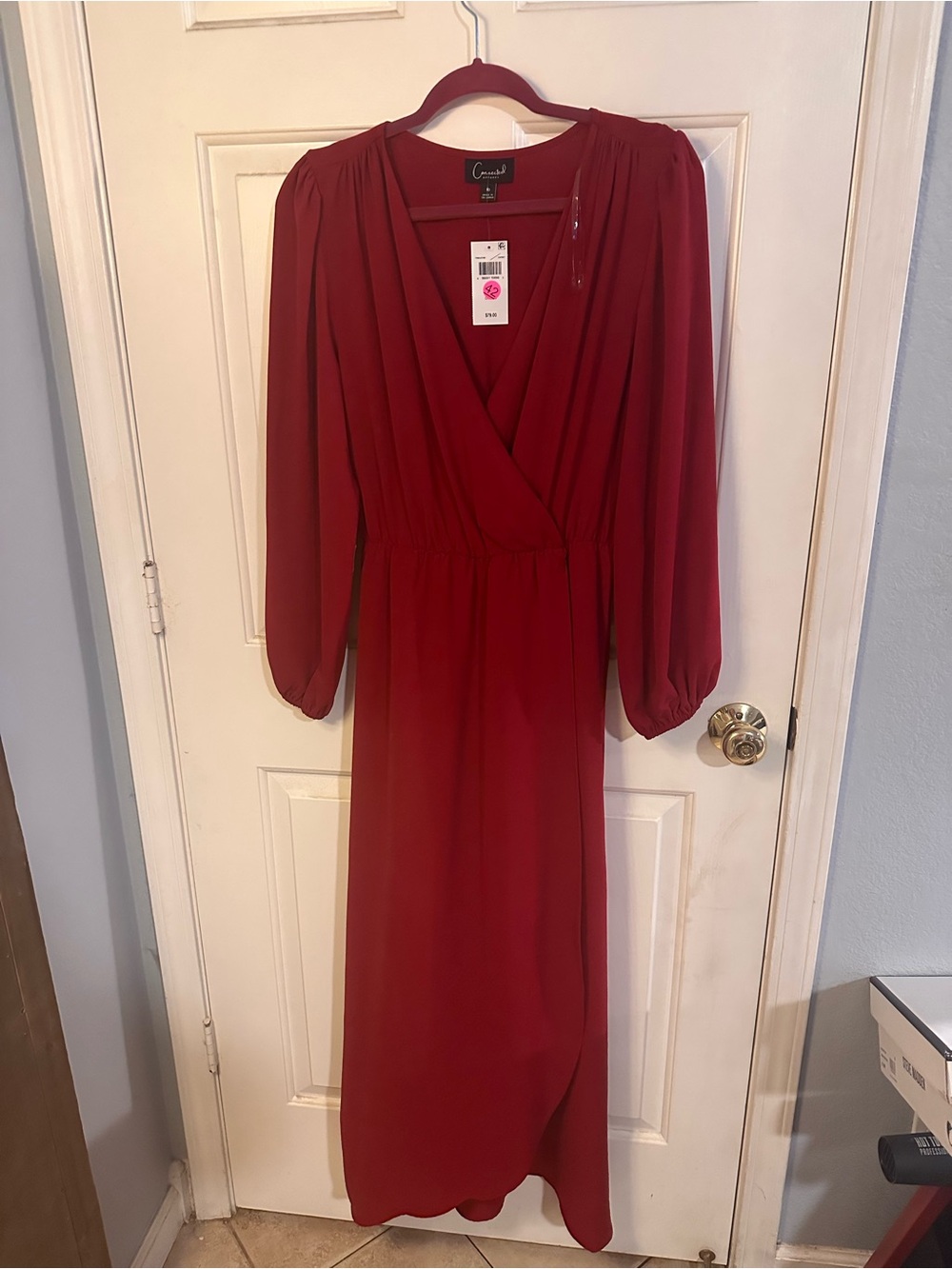 connected apparel Red Long Sleeve Wrap Maxi Dress